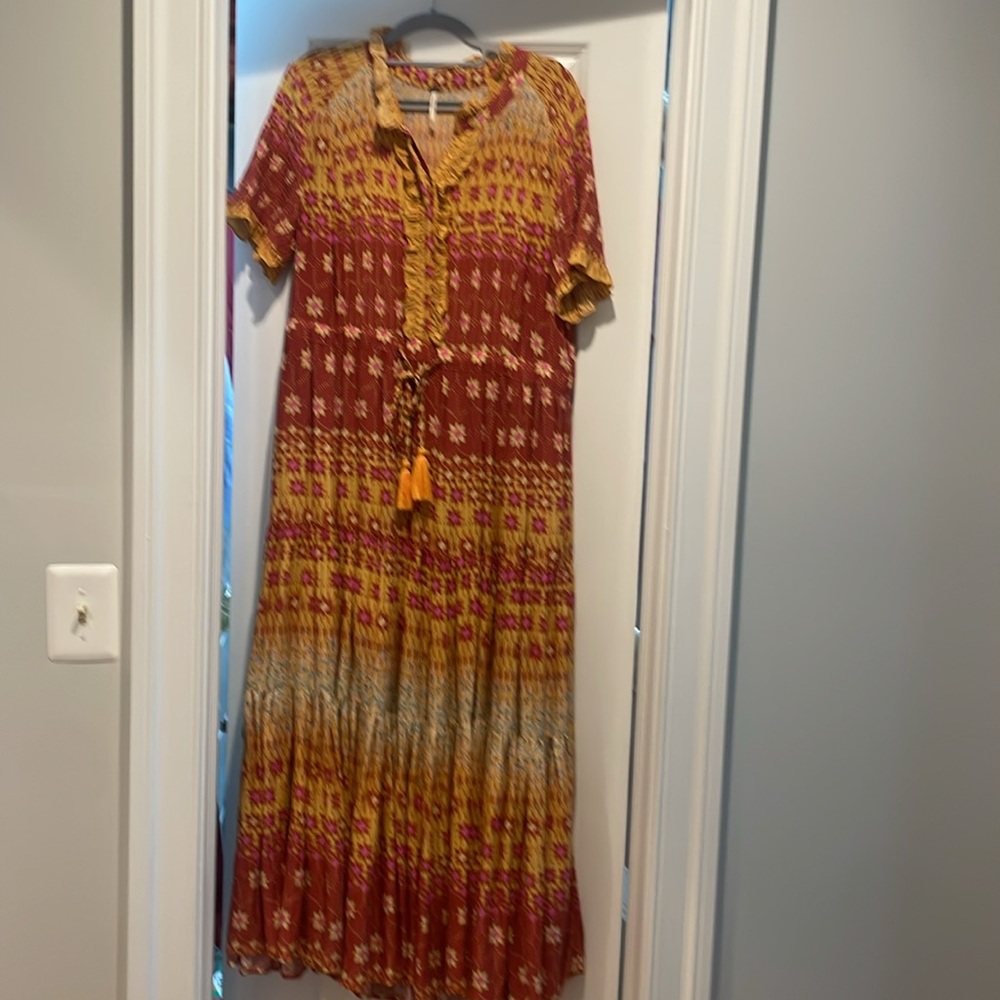 Free People Floral Tiered Maxi Dress in Rust and Mustard - Picture 3 of 4